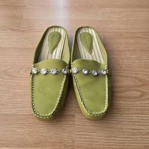 PREDICTIONS Lime Green Mules with Crystal Embellishments